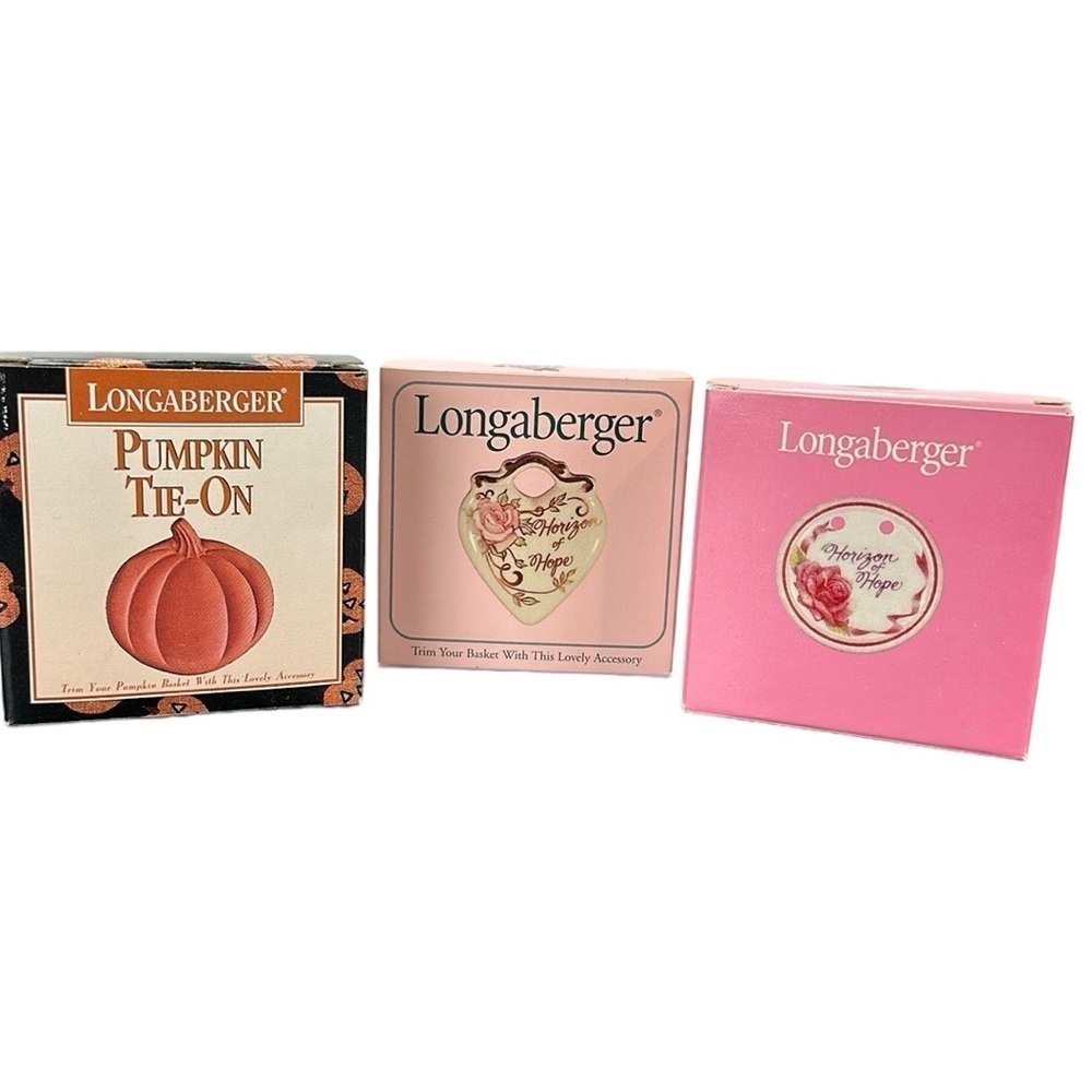 Vtg Longaberger Basket Ceramic Tie‎ Ons Lot of 3 Pumpkin Horizon of Hope Floral